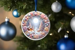 Detailed Winter Christmas Candy Round Ornament Sublimation Product Image 4
