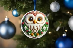 Pastel Christmas Winter 3D Owl Sublimation PNG Product Image 1