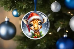 Christmas Giraffe Round Ornament Sublimation PNG Product Image 1