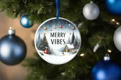 Christmas Scene Round Ornament Sublimation PNG Product Image 1