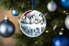 Winter Scene Penguin Round Ornament Sublimation PNG Product Image 1