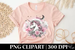 Unicorn Moon Flowers Stars Clipart |T-shirt, Mug PNG Product Image 5