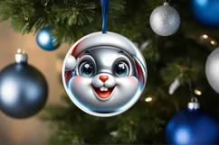 Shiny Rabbit Face Round Ornament Sublimation PNG Product Image 1