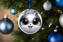 Shiny Rabbit Face Round Ornament Sublimation PNG Product Image 3