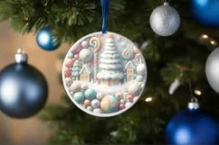Detailed Winter Christmas Candy Round Ornament Sublimation Product Image 1