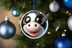 Shiny Cow Face Round Ornament Sublimation PNG Product Image 3