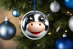 Shiny Cow Face Round Ornament Sublimation PNG Product Image 1