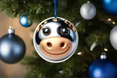 Shiny Cow Face Round Ornament Sublimation PNG Product Image 1