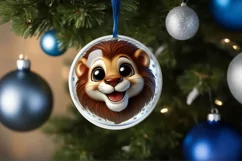 Shiny Lion Face Round Ornament Sublimation PNG Product Image 1
