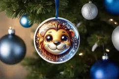Shiny Lion Face Round Ornament Sublimation PNG Product Image 1