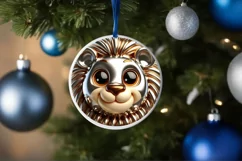 Shiny Lion Face Round Ornament Sublimation PNG Product Image 3