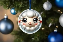 Shiny Lamb Face Round Ornament Sublimation PNG Product Image 1