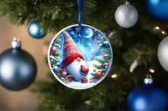 Watercolor Christmas Gnome Round Sticker Ornament PNG Product Image 4