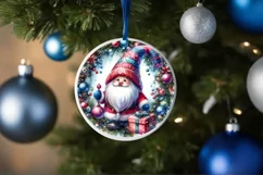 Watercolor Christmas Gnome Round Sticker Ornament PNG Product Image 4