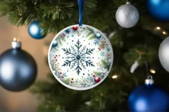 Watercolor Snowflake Round Sticker Ornament PNG Product Image 4