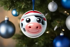 Shiny Cow Face Round Ornament Sublimation PNG Product Image 3