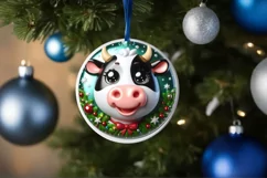 Shiny Cow Face Round Ornament Sublimation PNG Product Image 3