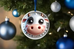 Shiny Cow Face Round Ornament Sublimation PNG Product Image 3