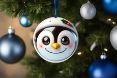 Shiny Penguin Face Round Ornament Sublimation PNG Product Image 1