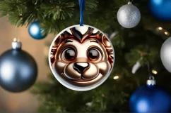 Shiny Lion Face Round Ornament Sublimation PNG Product Image 3