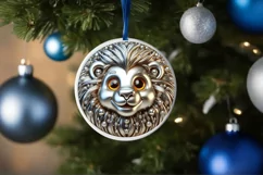 Shiny Lion Face Round Ornament Sublimation PNG Product Image 3