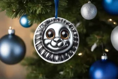 Lion with Metal Look Christmas Round Ornament Sublimation Product Image 1