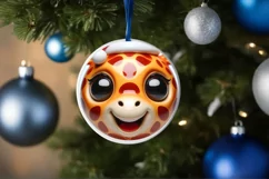 Shiny Giraffe Face Round Ornament Sublimation PNG Product Image 3