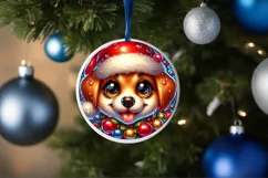 Shiny Puppy Face Round Ornament Sublimation PNG Product Image 1