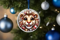 Shiny Lion Face Round Ornament Sublimation PNG Product Image 1