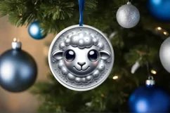 Shiny Lamb Face Round Ornament Sublimation PNG Product Image 1