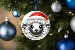 Shiny Lamb Face Round Ornament Sublimation PNG Product Image 1