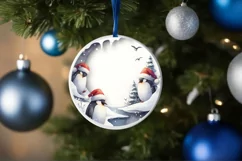 Watercolor Winter Penguin Scene Round Sticker PNG Product Image 4