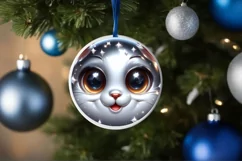 Shiny Cat Face Round Ornament Sublimation PNG Product Image 1