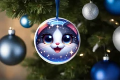 Shiny Cat Face Round Ornament Sublimation PNG Product Image 1
