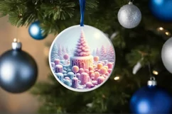 Pastel Candy Winter Scene Round Sticker PNG Product Image 4