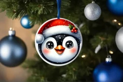 Shiny Penguin Face Round Ornament Sublimation PNG Product Image 1