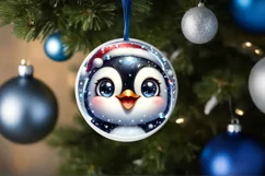 Shiny Penguin Face Round Ornament Sublimation PNG Product Image 1
