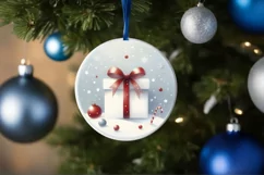 Watercolor Christmas Gift Round Ornament PNG Product Image 4