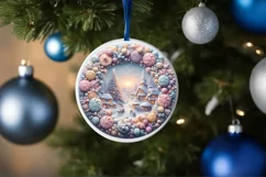 Pastel Candy Christmas Scene Round Sticker PNG Product Image 4