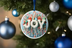 Joy Christmas Round Cute Ornament Sublimation Product Image 4