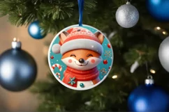 Fox Christmas Round Cute Ornament Sublimation Product Image 4