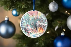 Christmas Round Santa Ornament Sublimation Product Image 4