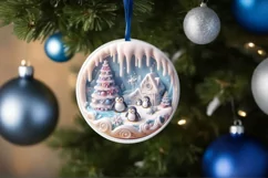 Christmas Round Cute Penguin Ornament Sublimation Product Image 4
