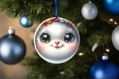 Shiny Bunny Face Round Ornament Sublimation PNG Product Image 1