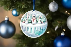 Pastel Winter Penguin Scene Round Sticker PNG Product Image 4