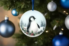 Round Christmas Ornament with Penguin PNG Product Image 4