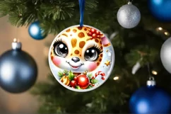 Shiny Giraffe Face Round Ornament Sublimation PNG Product Image 1