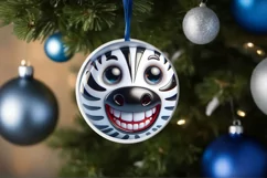 Shiny Zebra Face Round Ornament Sublimation PNG Product Image 3