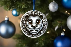 Christmas Lion Smiling Round Ornament Sublimation PNG Product Image 3