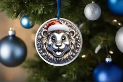 Christmas Lion Smiling Round Ornament Sublimation PNG Product Image 1